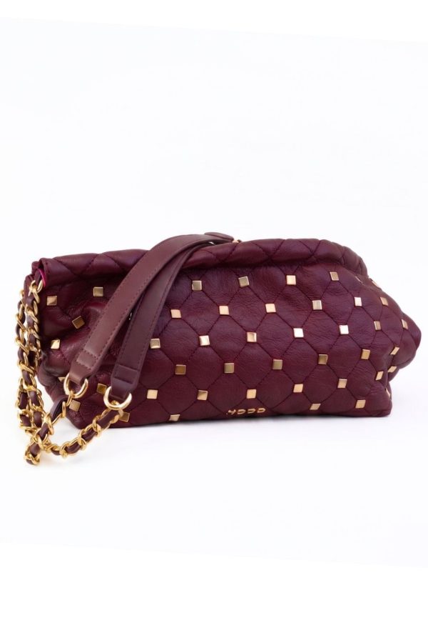 Bolso baguette tachuelas para mujer granate