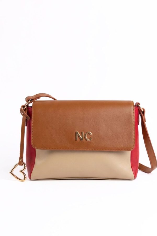 Bolso beige camel y rojo NOCO