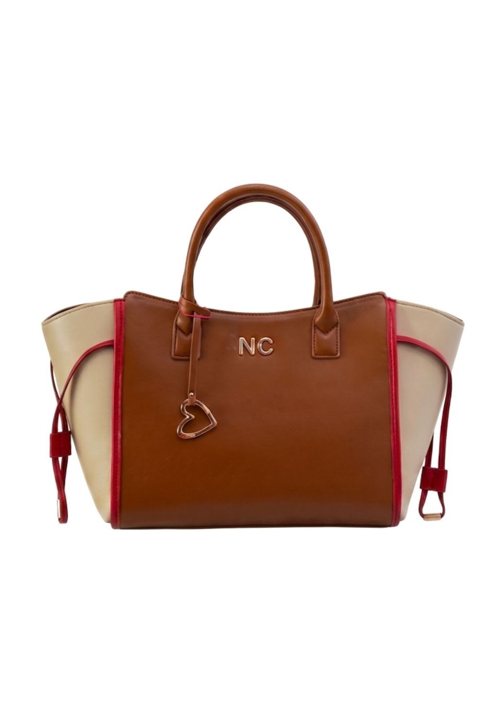Bolso beige camel y rojo elegante NOCO Shopper tricolor para mujer camel