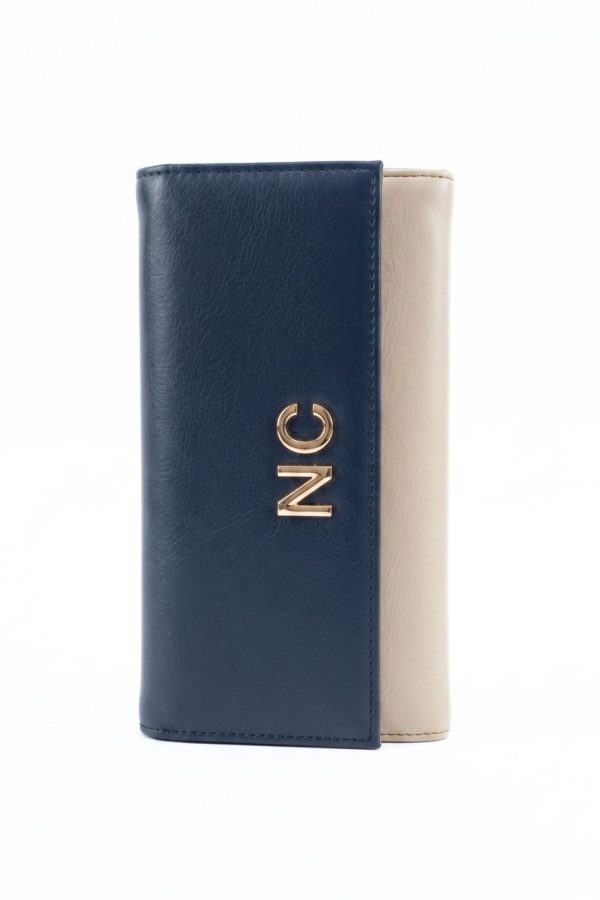Monedero chocolate beige y azul