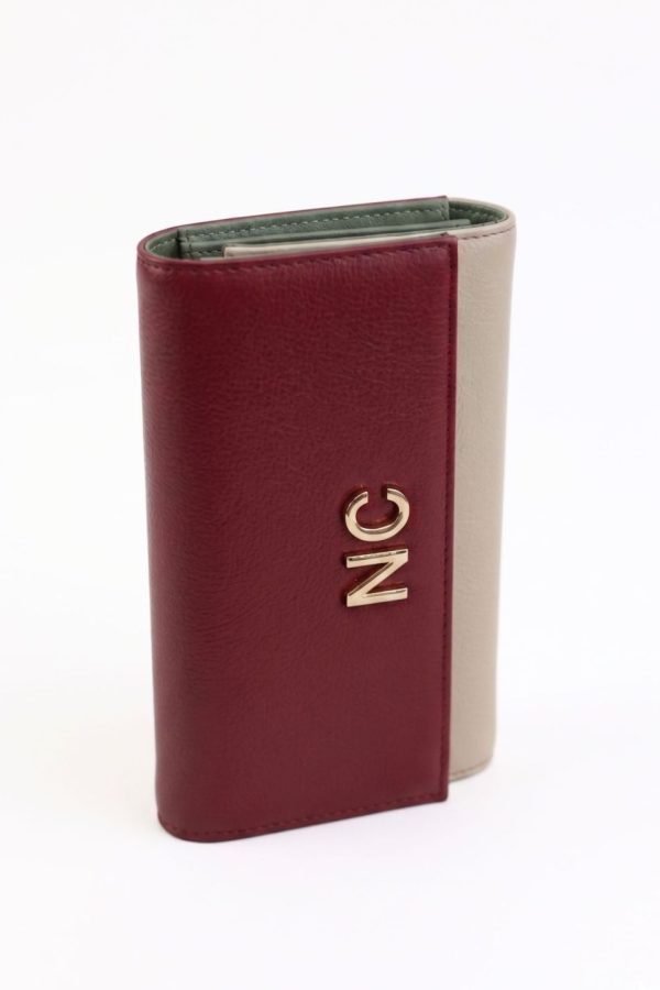 Billetera granate beige y verde mujer