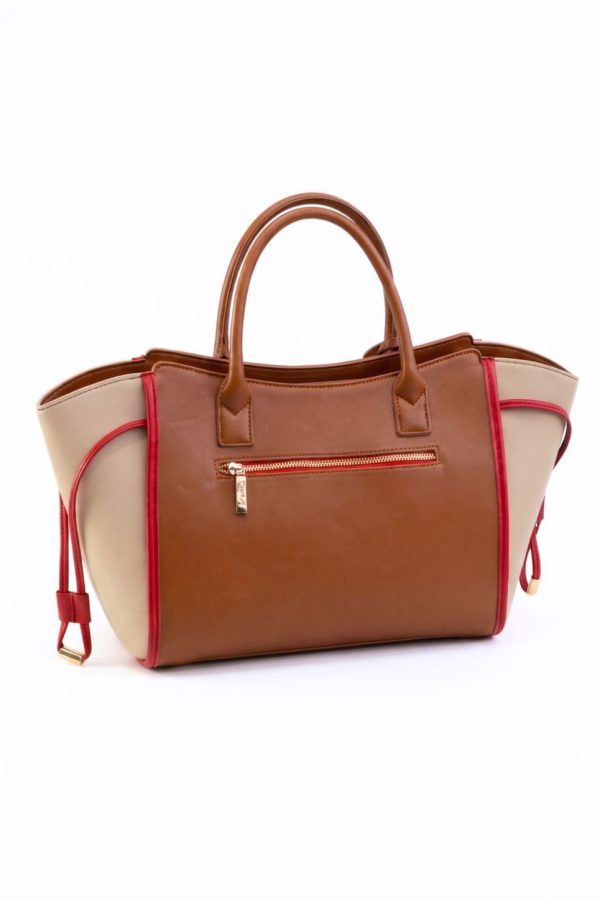 Bolso beige camel y rojo elegante
