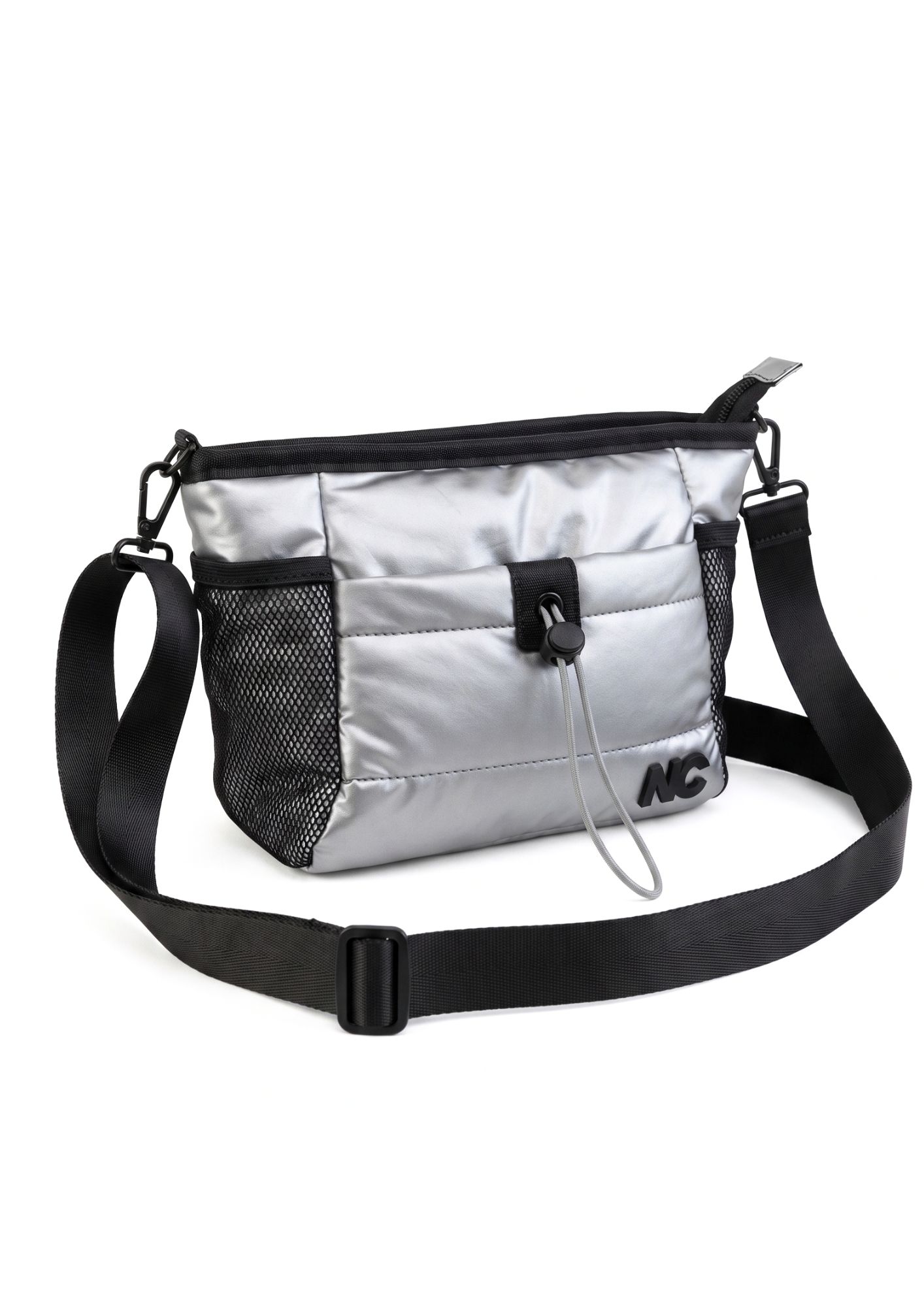 Bolso moderno casual mujer plata Bandolera ligera con bolsillos rejilla