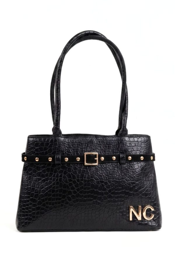 Vista frontal long shoulder bag negro