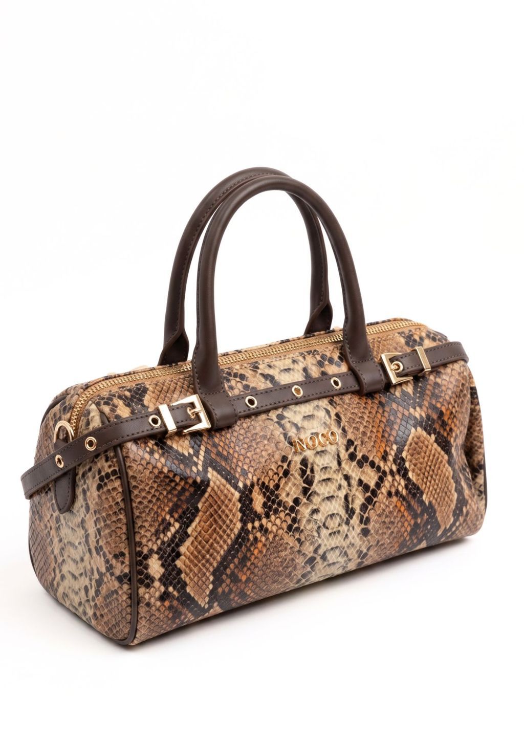 Baguette con correa bandolera Snake print tonos marrones bolso