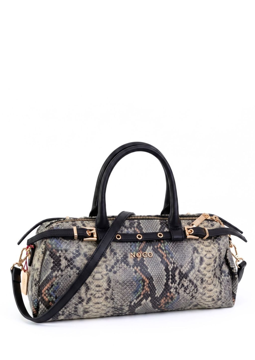 Bolso moderno con asas superiores Baguette gris efecto serpiente