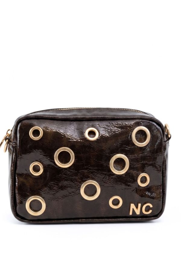 Bolso Bandolera charol NOCO ojales marrón
