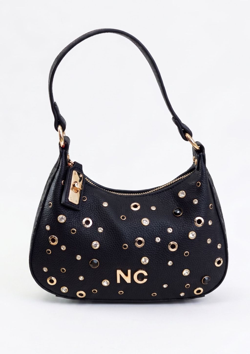 Bolso de mujer negro gondola con cristales y strass Bolso de mujer negro con cristales y strass