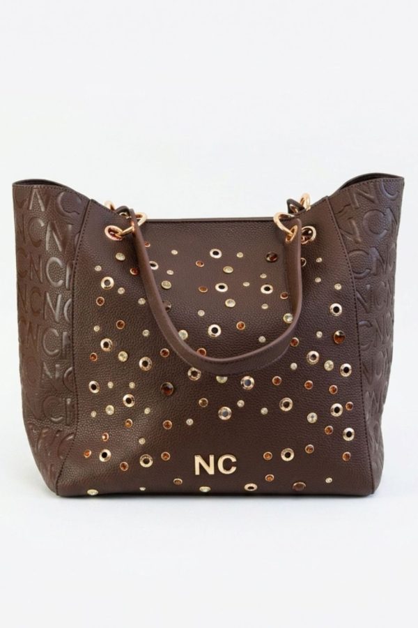Bolso tote ligero con neceser interior chocolate