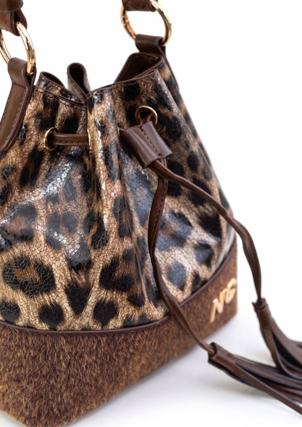 Bombonera mediana estampado leopardo Detalle pelo efecto potro marrón chocolate