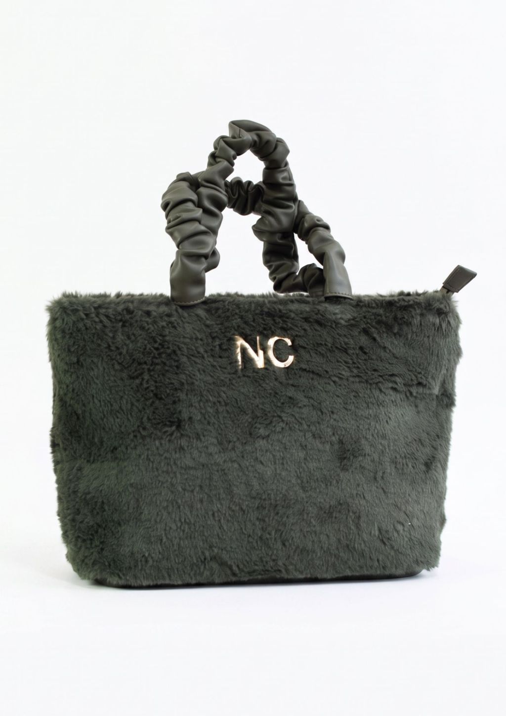 Colección NOCO bolso tote pelo Bolso mediano con asas plisadas verde