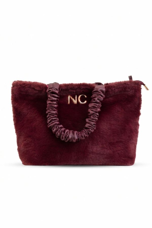 Bolso tote de pelo para mujer granate