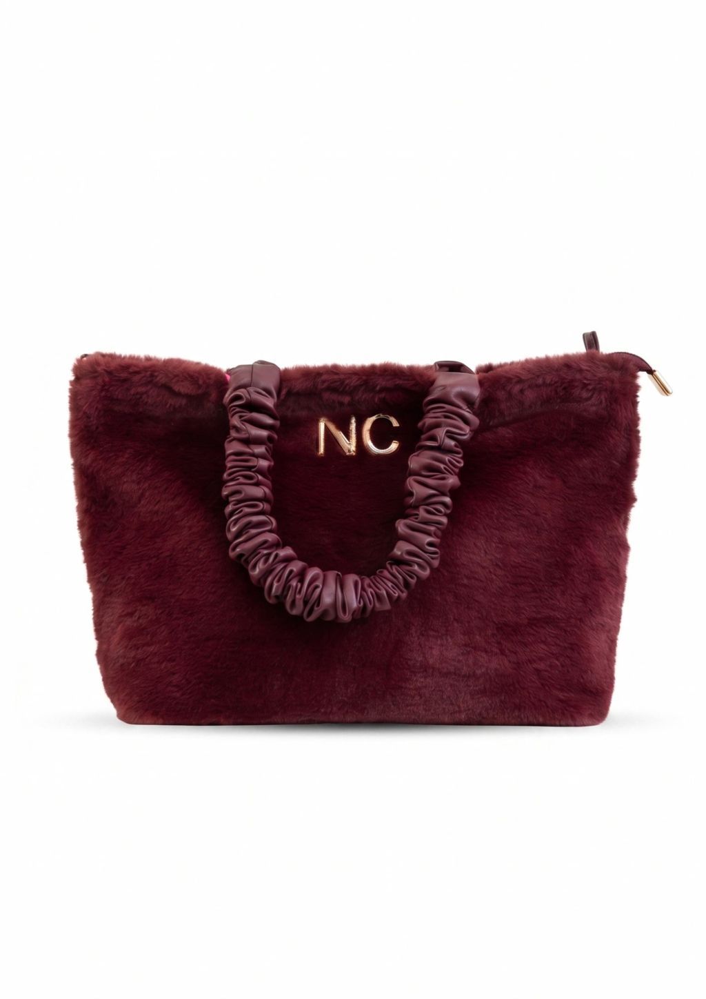 Bolso mediano con asas plisadas granate Bolso tote de pelo para mujer granate