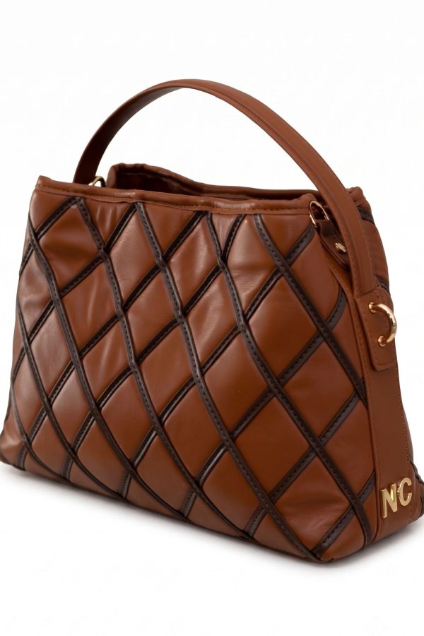 bolso piel vegana rombos camel Noco elegante