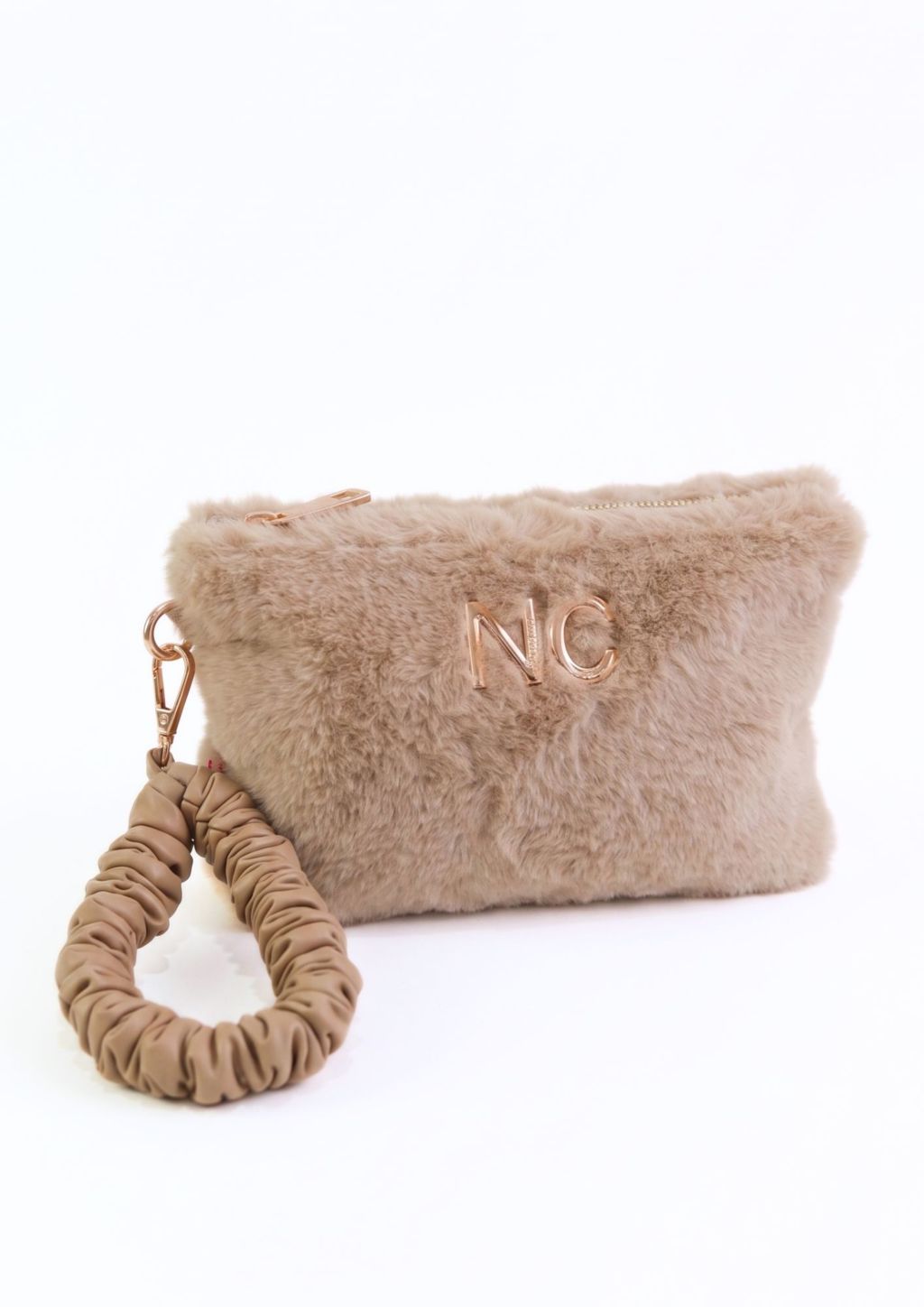 Cartera plana de pelo para mujer NOCO Bandolera plana beige de mujer