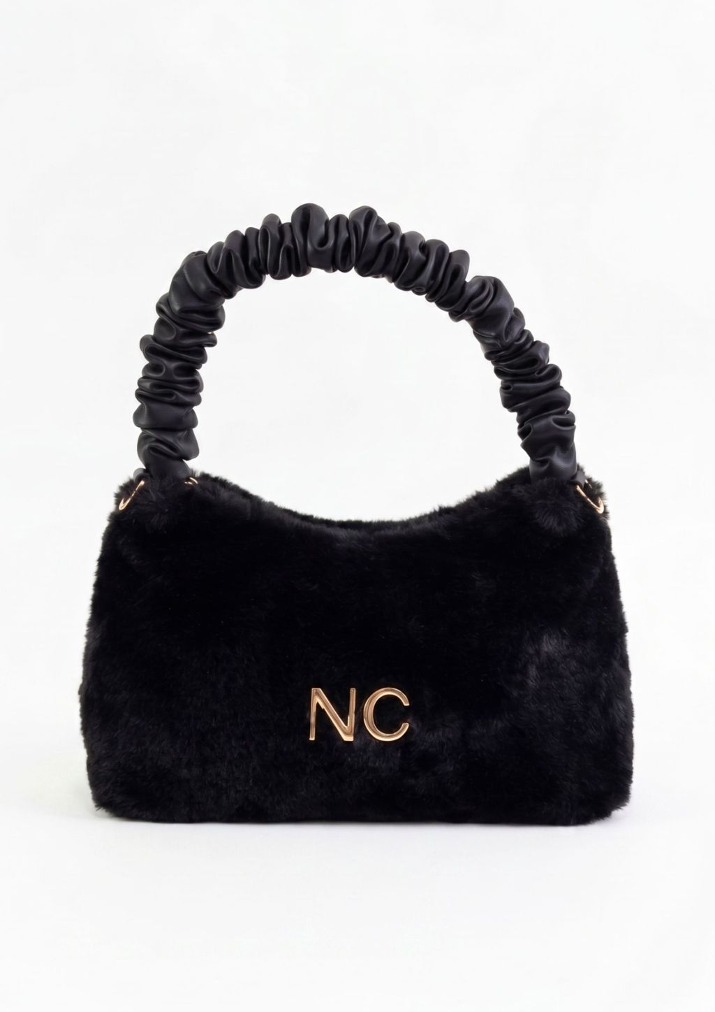 Bolso negro de pelo con logo NC Bolso negro de pelo con logo NC