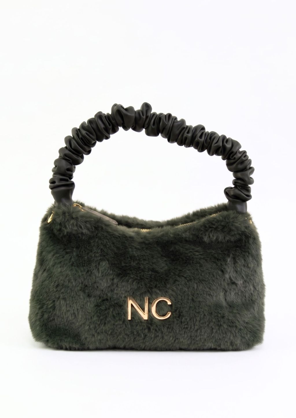 Bolso pequeño de hombro con textura suave verde Bolso moderno con acabado de pelo verde