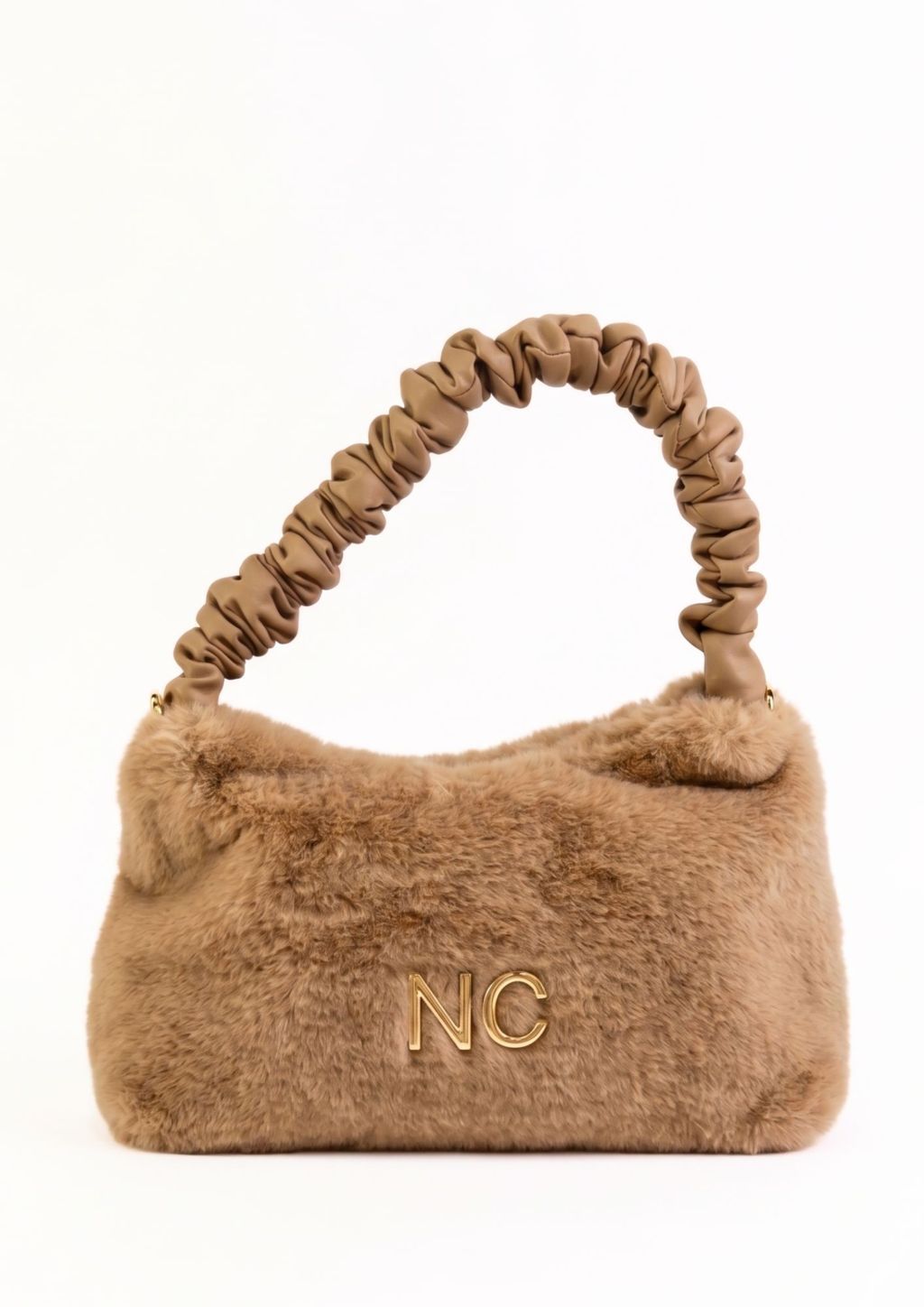 Bolso suave y elegante para otoño invierno Bolso suave tipo pelito con asa plisada beige