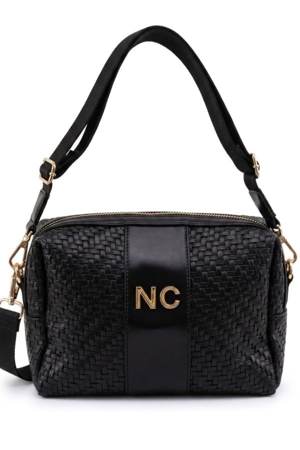Bolso compacto negro de piel sintética