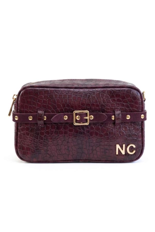 Bandolera cocodrilo mate para mujer granate