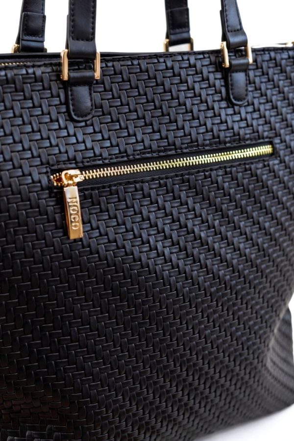 Bolso tote vertical trenzado para mujer negro