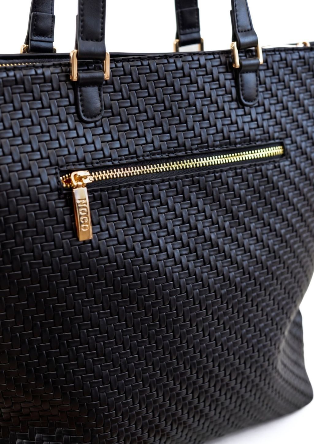 Tote con bolsillo trasero con cremallera Bolso tote vertical trenzado para mujer negro