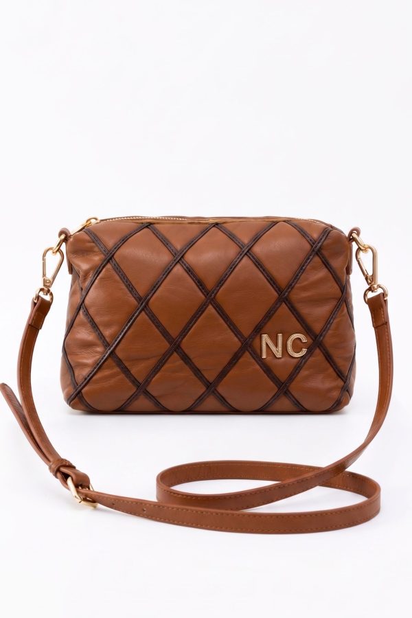 Bandolera piel vegana rombos NOCO camel