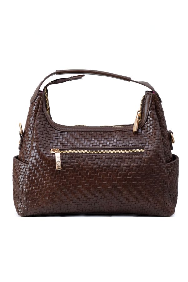 Bolsillo trasero con cremallera en bolso chocolate