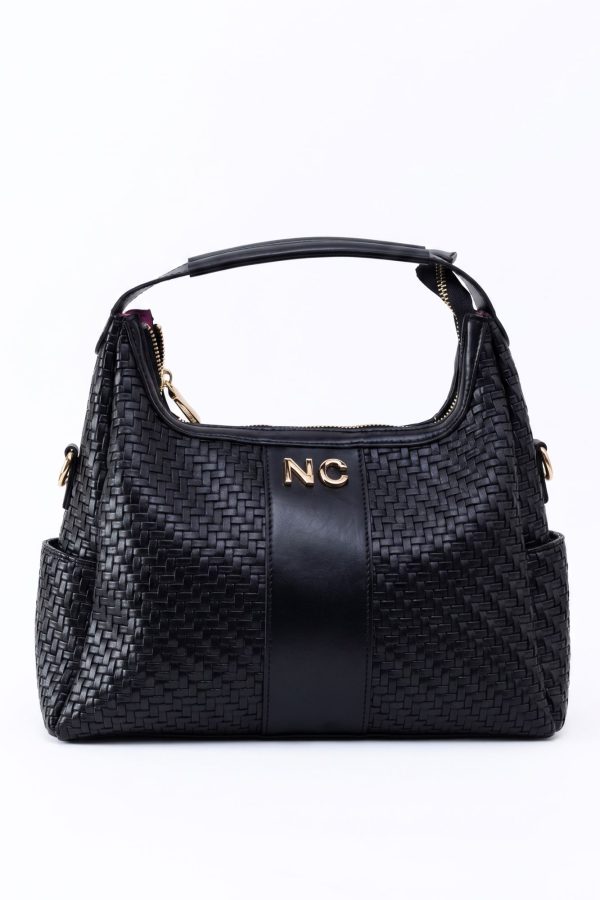 Bolso con asa superior y correa bandolera negro