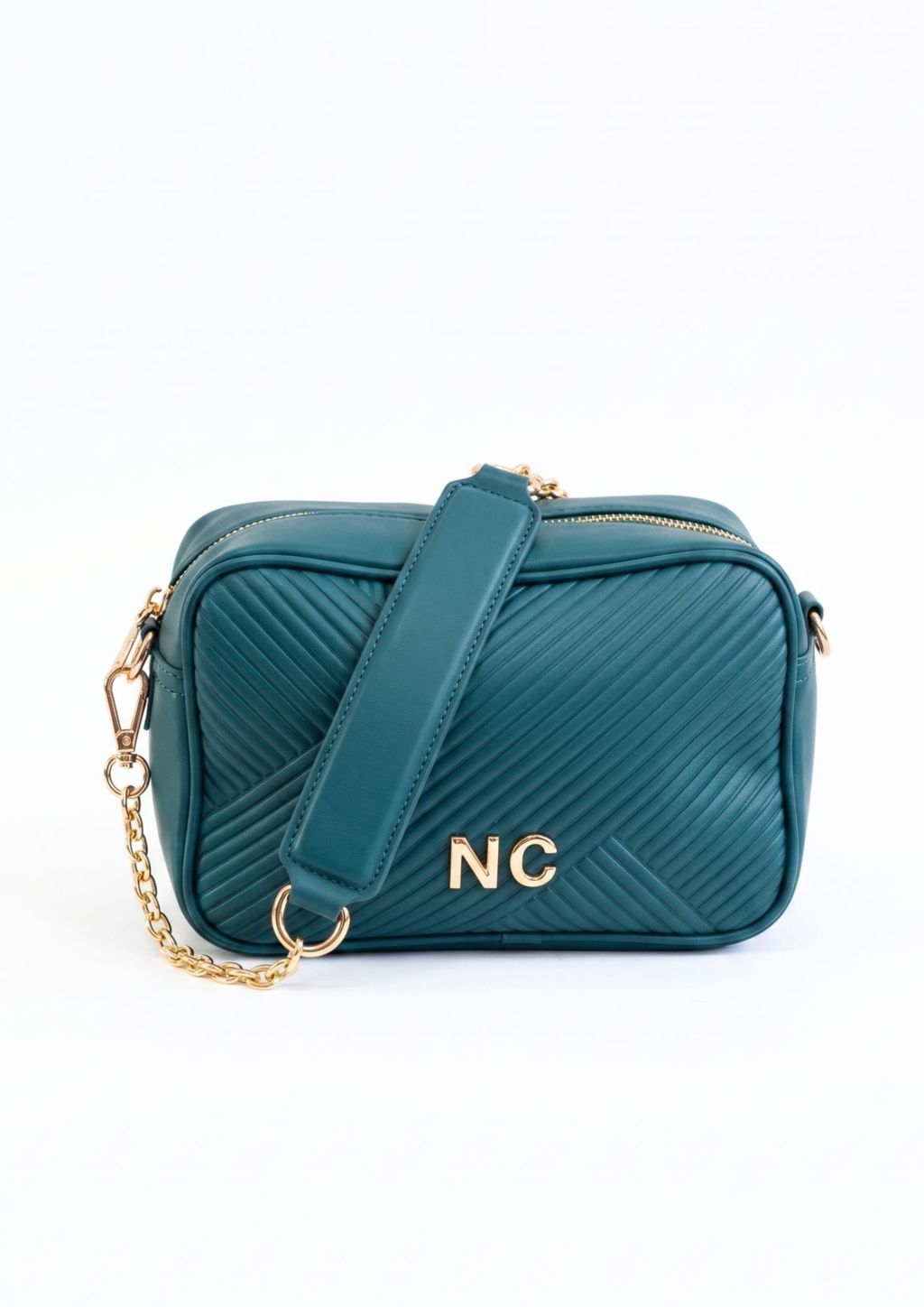 Bandolera efecto plisado mujer NOCO Bolso rectangular con cadena dorada azul