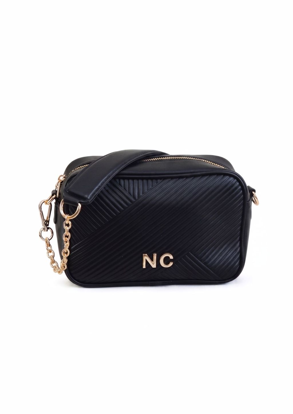 Bandolera rectangular grabada para mujer negro Bandolera efecto plisado mujer negro
