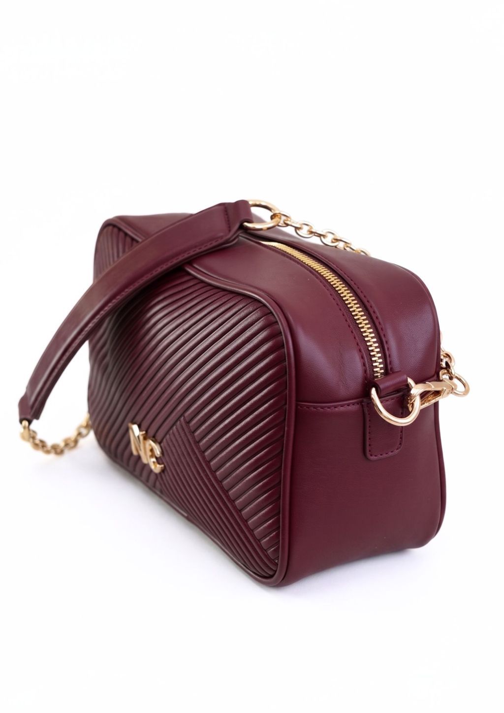 Correa acolchada cómoda para hombro Bolso rectangular con cadena dorada granate