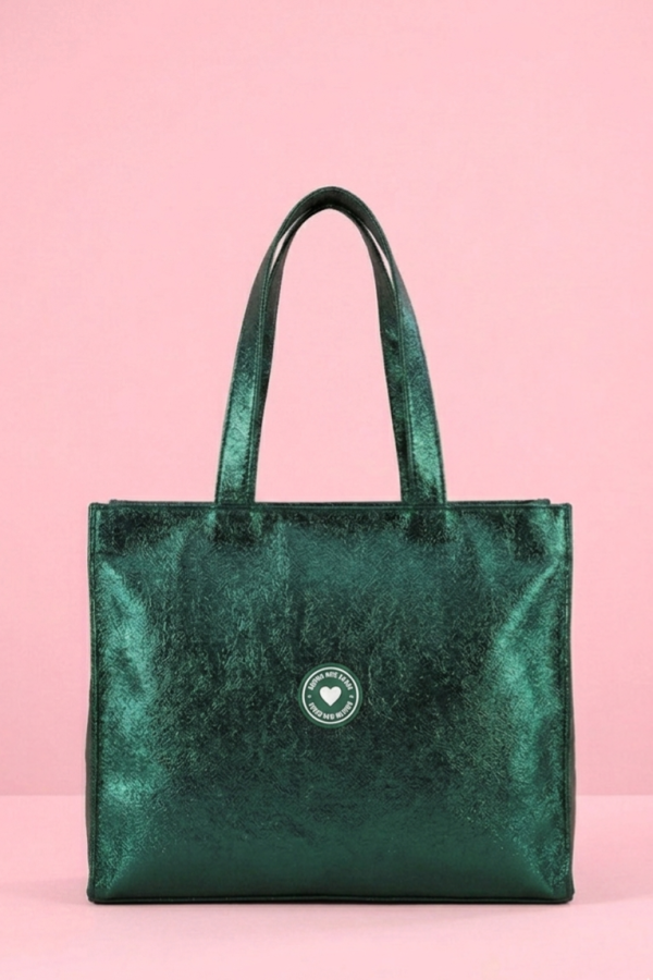 Bolsa shopper Agatha Ruiz de la Prada con acabado glitter metalizado verde