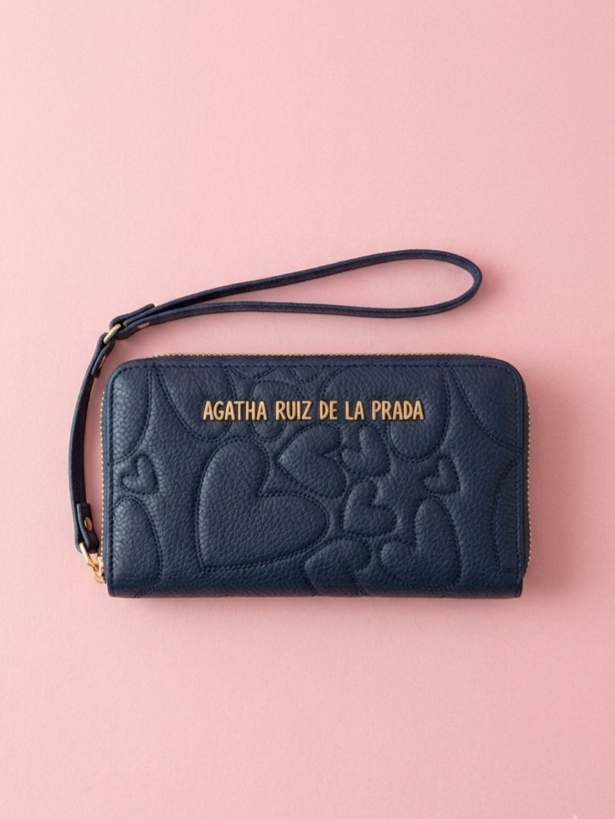Cartera rectangular de mujer con gran capacidad interior. azul Billetero azul denim con compartimentos para tarjetas y billetes.
