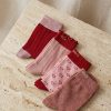 Calcetines rosa canalé con volante rojo femenino Noco