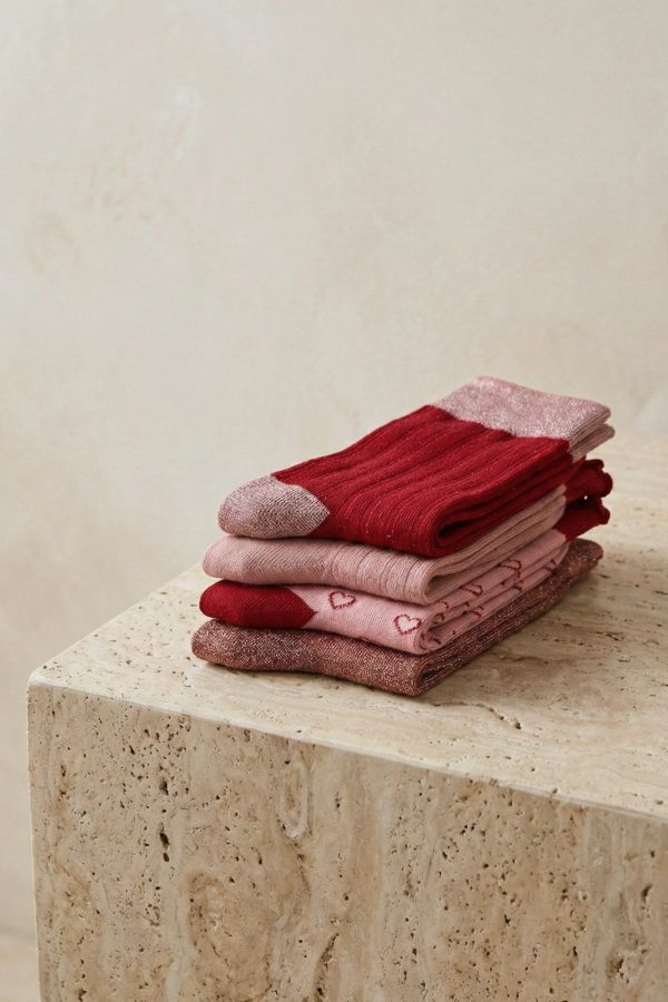 Calcetines canalé rojo con lurex rosa puntera elegante