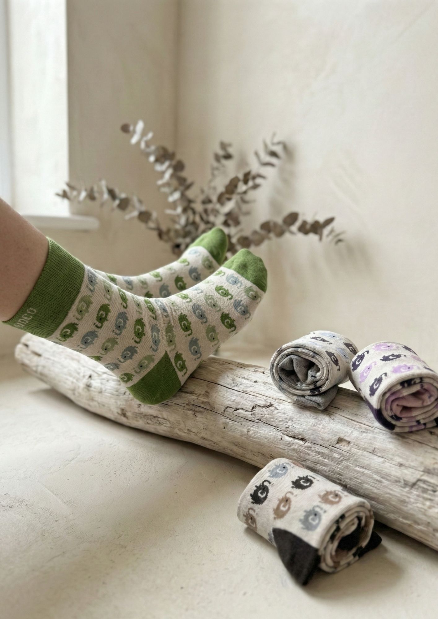 Calcetines suaves con estampado de elefantitos pastel Calcetines elefantitos NC estampado tonos suaves
