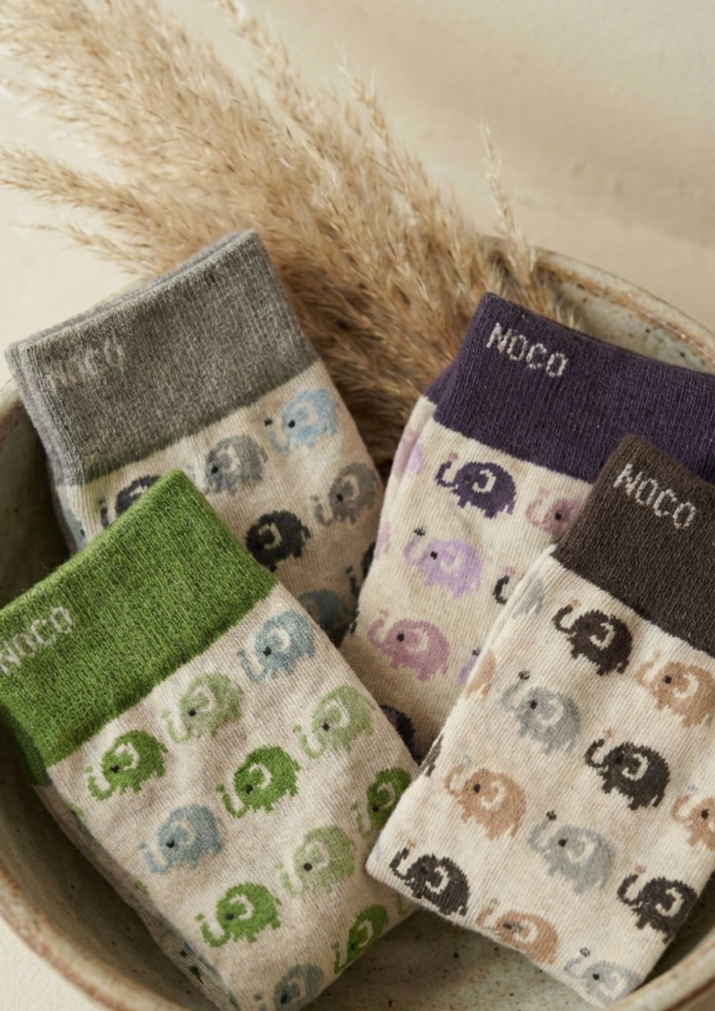 Calcetines sin costuras con elefantitos NC Calcetines suaves con estampado de elefantitos pastel