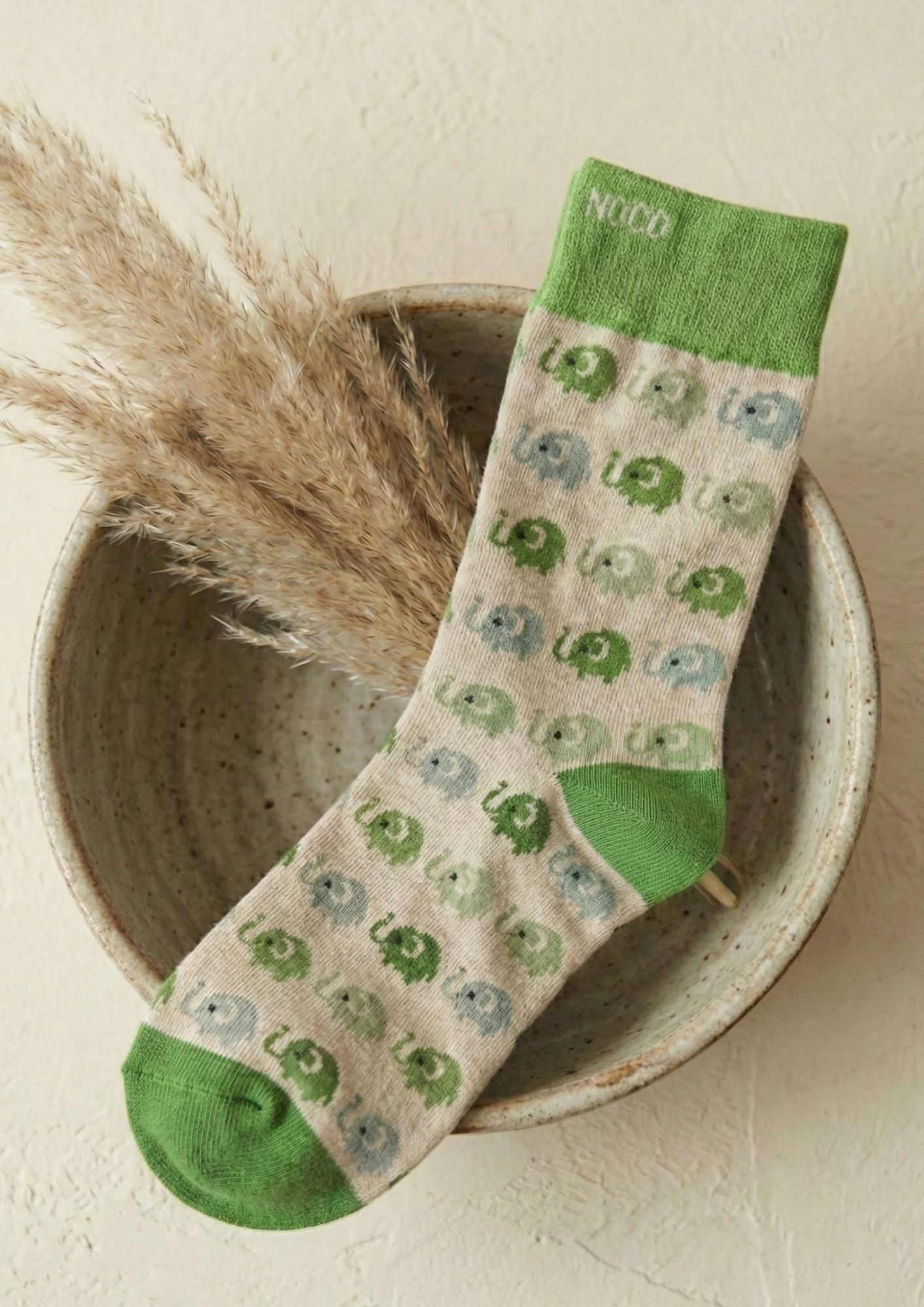 Calcetines de invierno con estampado elefantitos NOCO verde Calcetines cómodos para mujer con diseño dulce de elefantitos