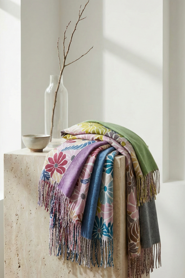 Pashmina reversible flores mujer