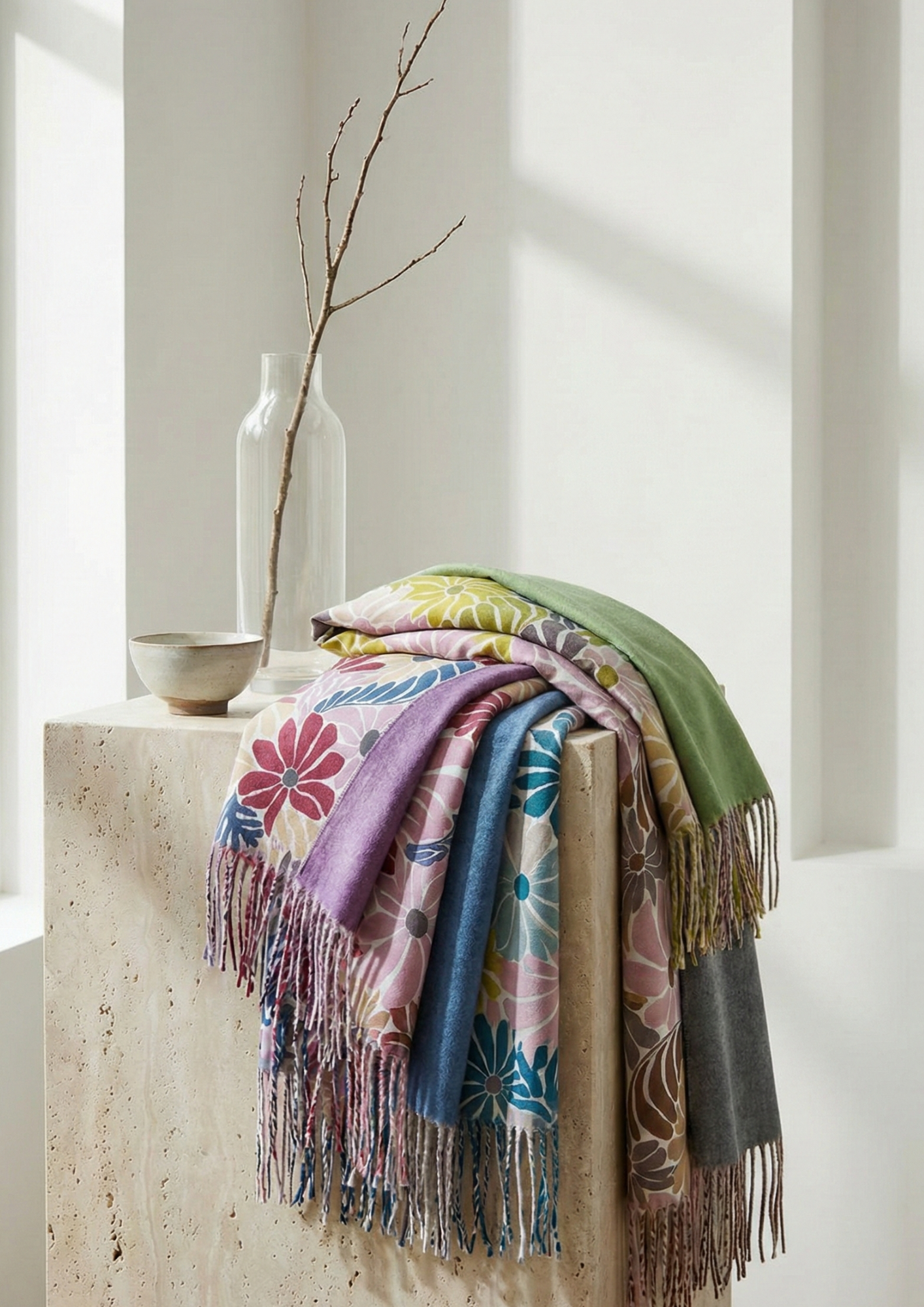 Bufanda floral retro NOCO Pashmina reversible flores mujer