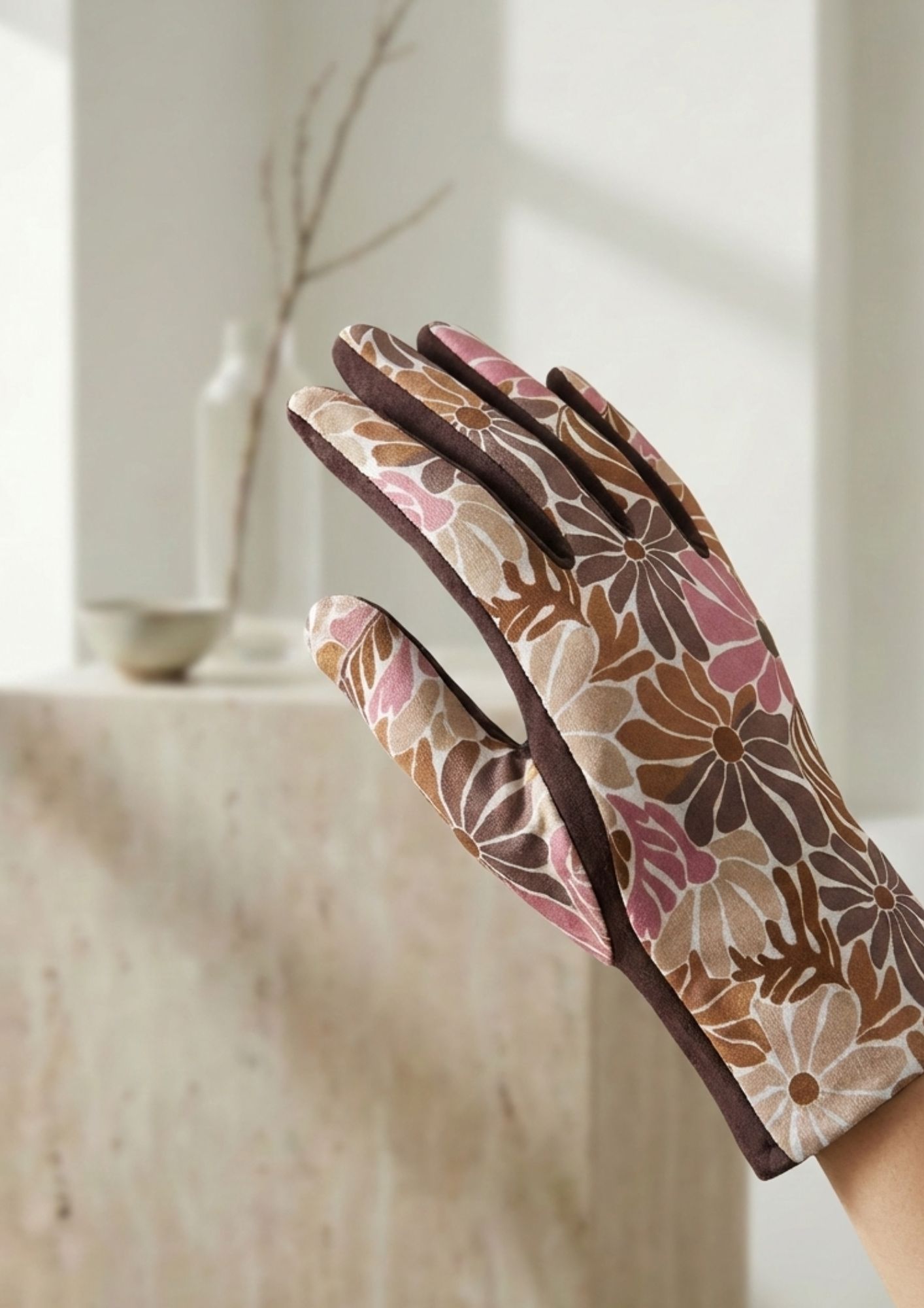 Guantes para móvil mujer Guantes antelina con estampado floral