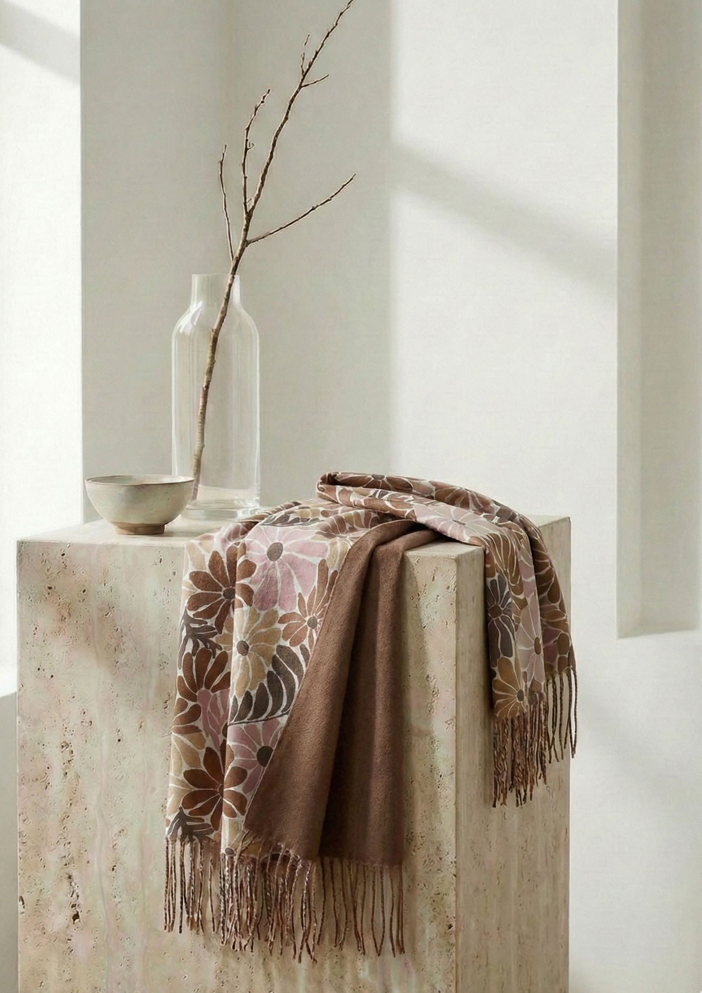 Chal reversible estampado flores Pashmina suave y cálida mujer