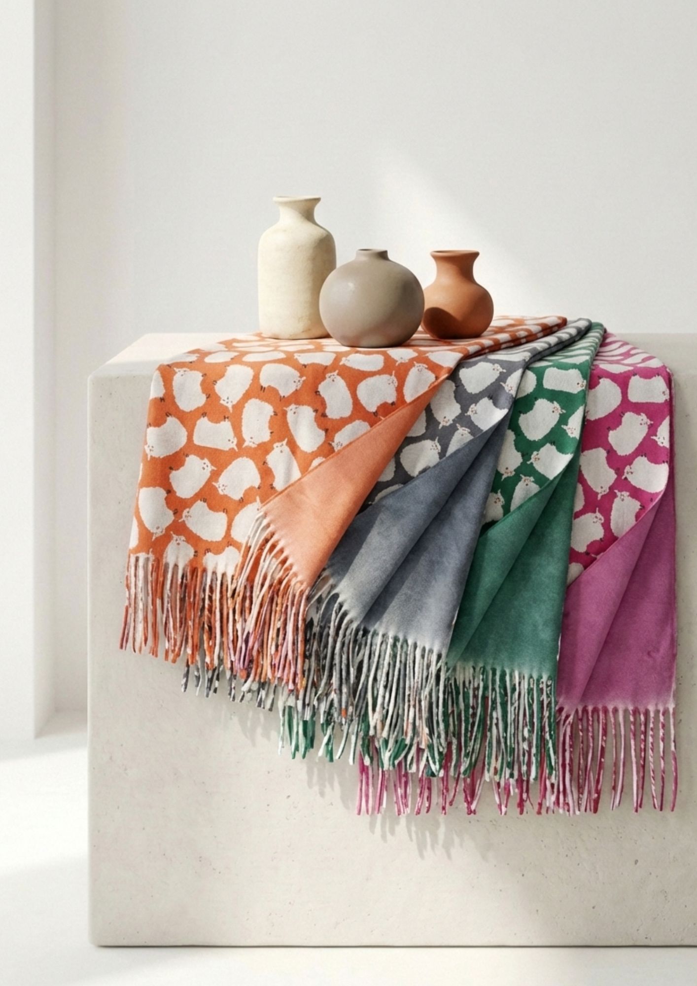 Bufanda estampado ovejas NOCO Pashmina reversible ovejitas mujer NOCO