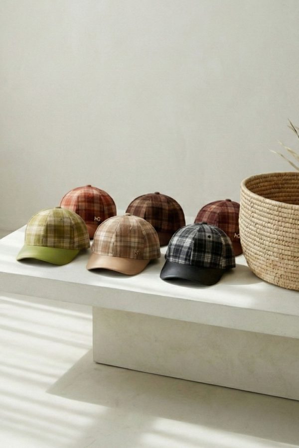 Gorra de cuadros clásica con visera de piel vegana