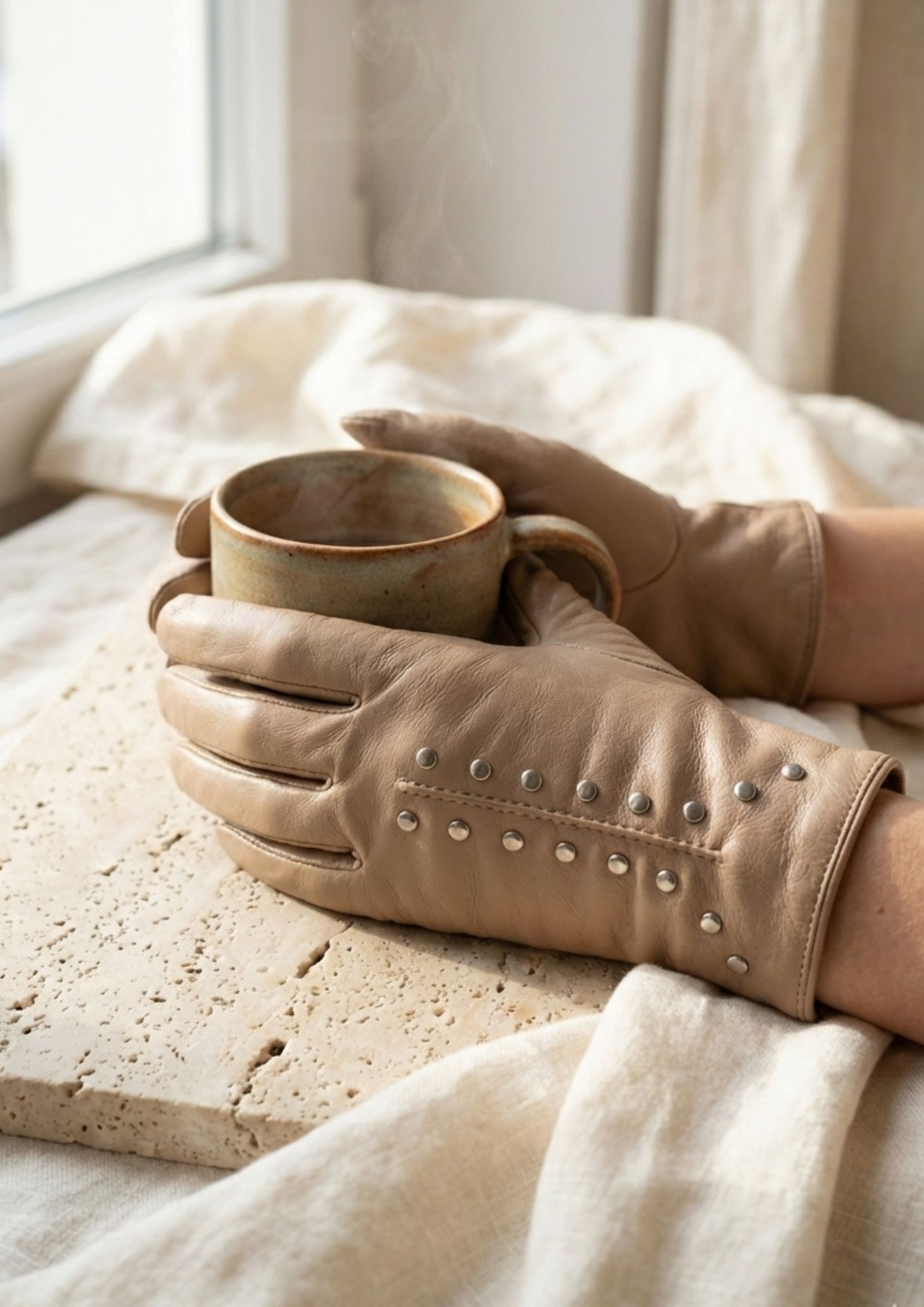 Guantes diseño moderno mujer beige Guantes invierno con interior pelo