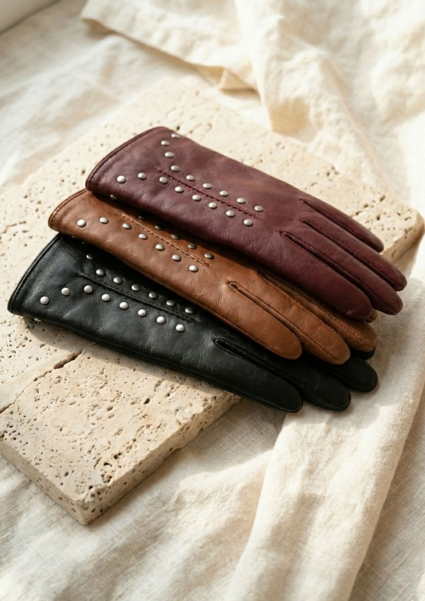 Guantes tachuelas plateadas elegantes Guantes piel vegana mujer NOCO