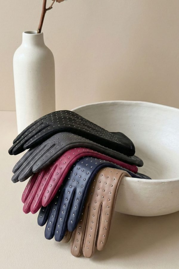 Guantes de piel vegana con tachuelas plata mujer invierno