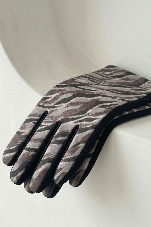 Guantes táctiles animal print NC estampado de cebra gris