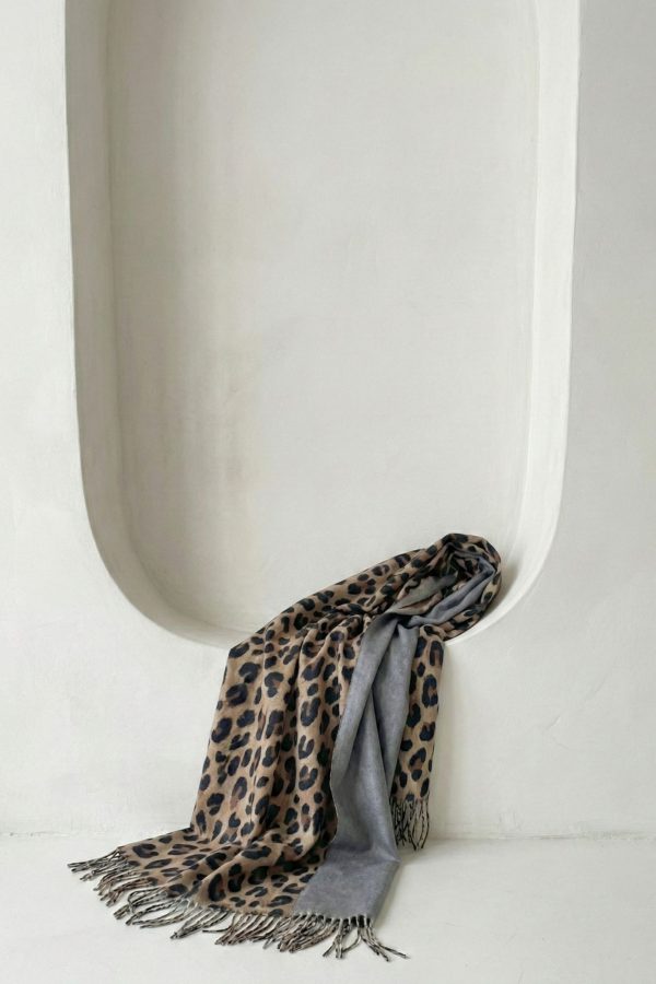 Pashmina reversible animal print NC estampado de leopardo marrón